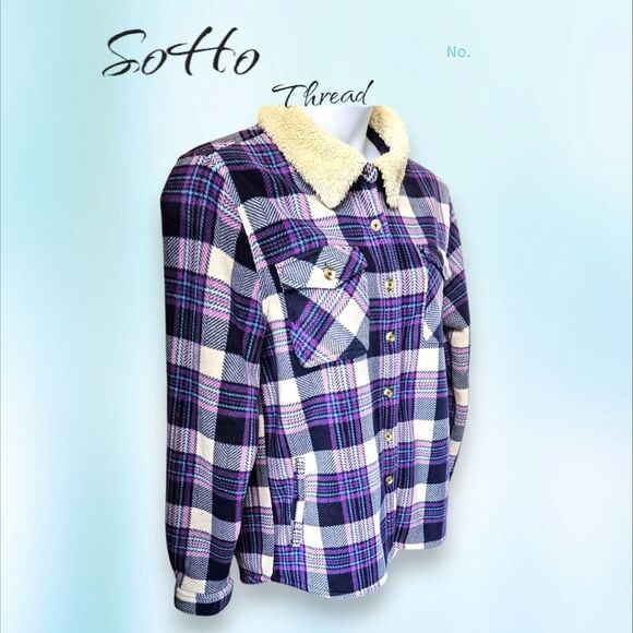 SOHO THREADS Women's Pretty Purple Flannel Plaid Jacket  New without Tag Size XL - Picture 1 of 14